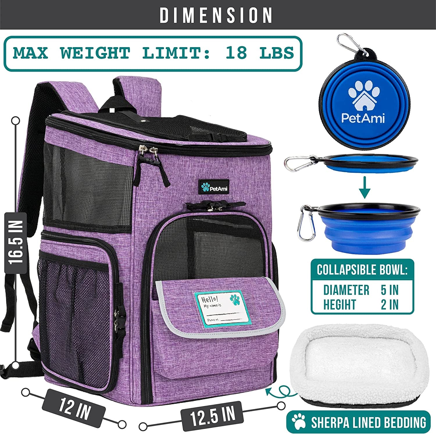 Purple Dog & Cat Backpack Carrier – Airline Approved, Breathable & Comfortable
